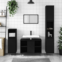 Mobile da Bagno Nero 80x33x60 cm in Legno Multistrato 831629