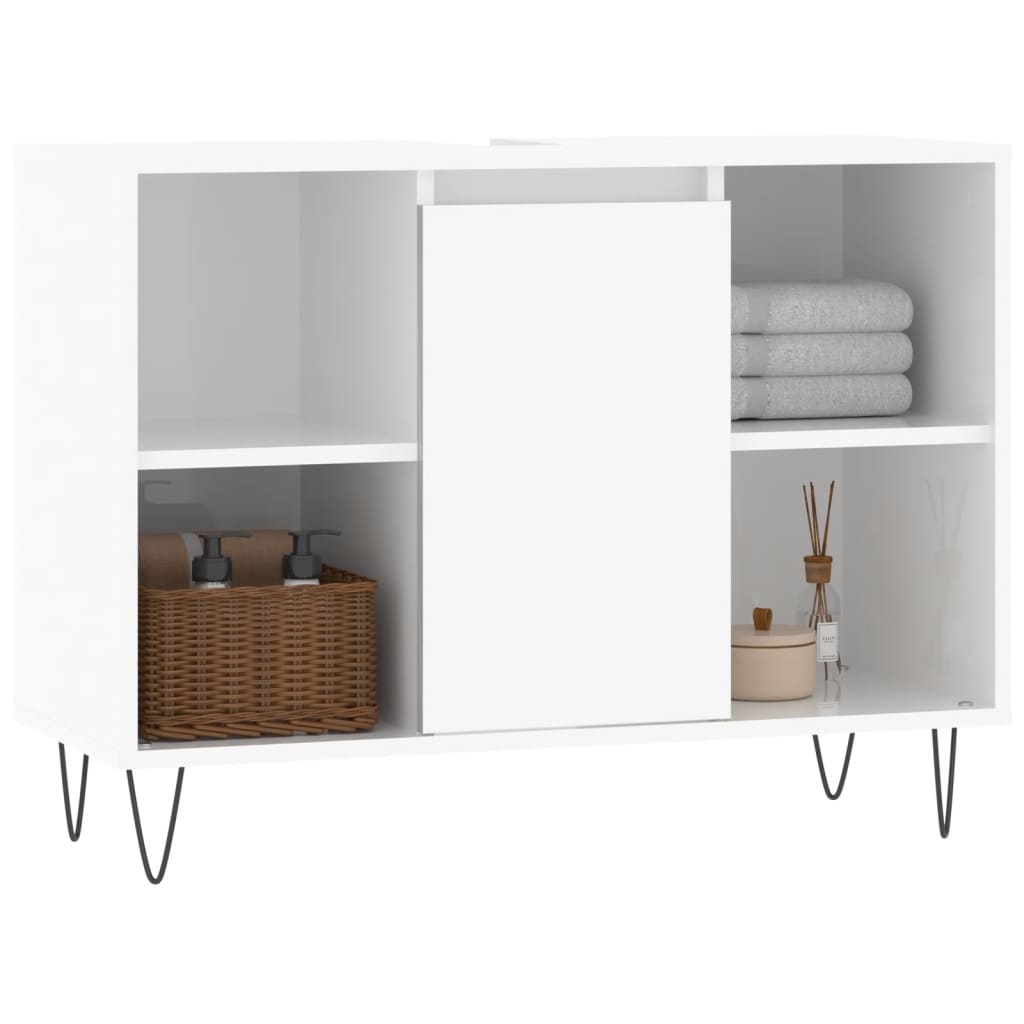 Armadietto Bagno Bianco Lucido 80x33x60cm in Legno Multistrato 831630