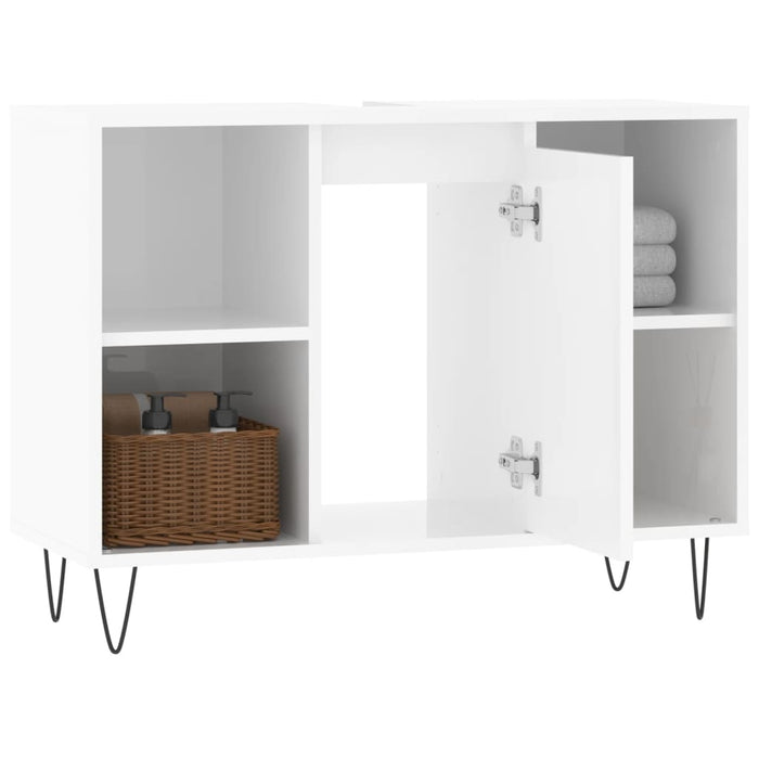 Armadietto Bagno Bianco Lucido 80x33x60cm in Legno Multistrato 831630