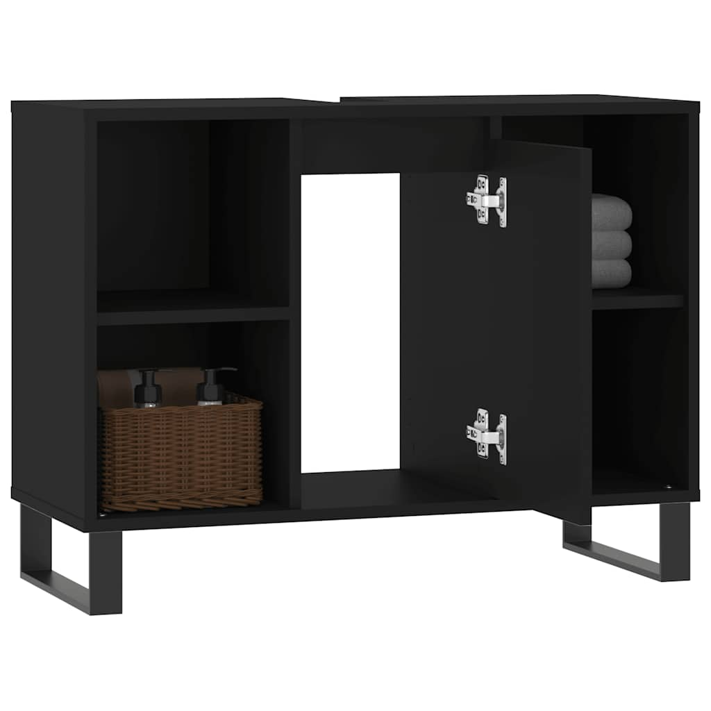 Mobile da Bagno Nero 80x33x60 cm in Legno Multistrato 831637