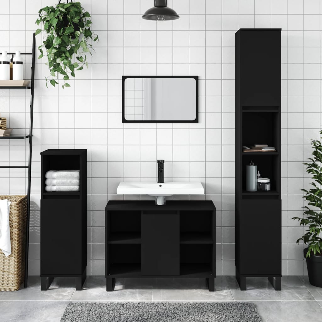 Mobile da Bagno Nero 80x33x60 cm in Legno Multistrato 831637