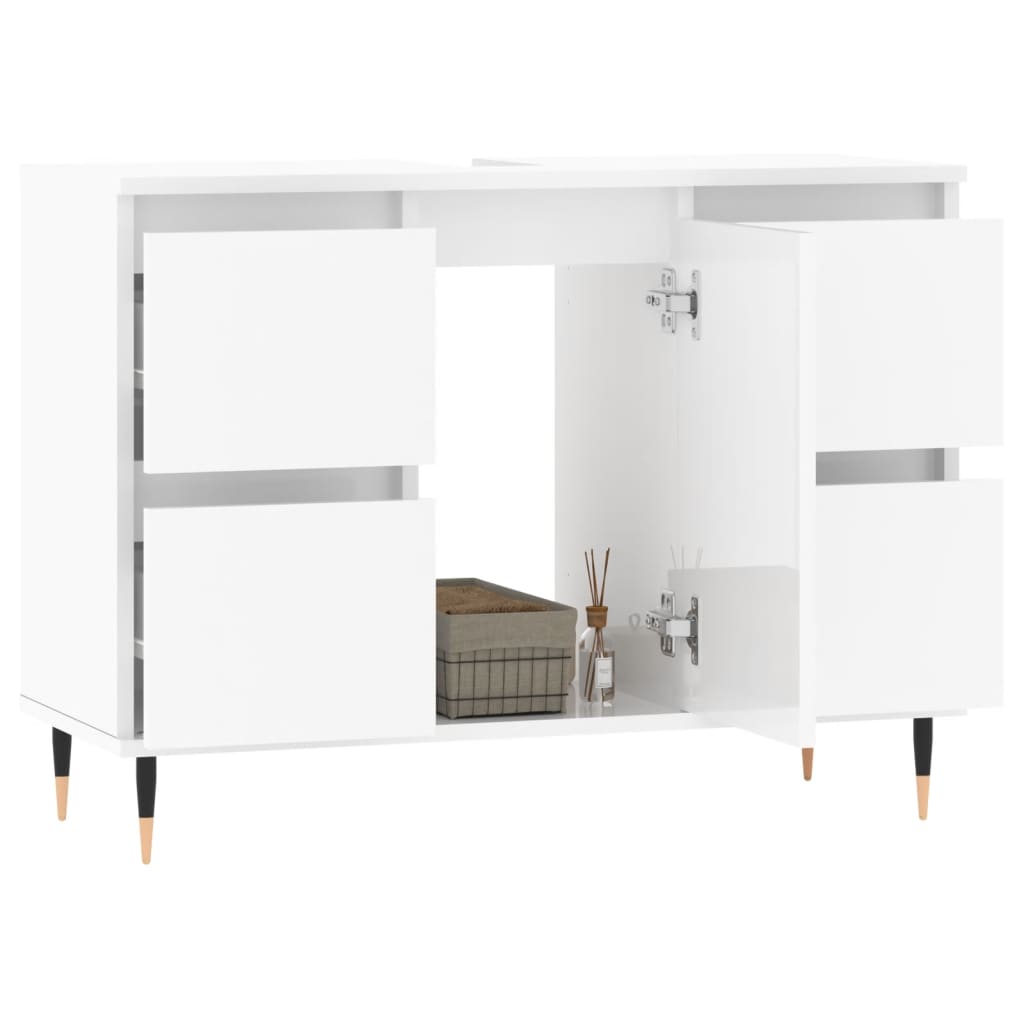 Armadietto Bagno Bianco Lucido 80x33x60cm in Legno Multistrato 831646