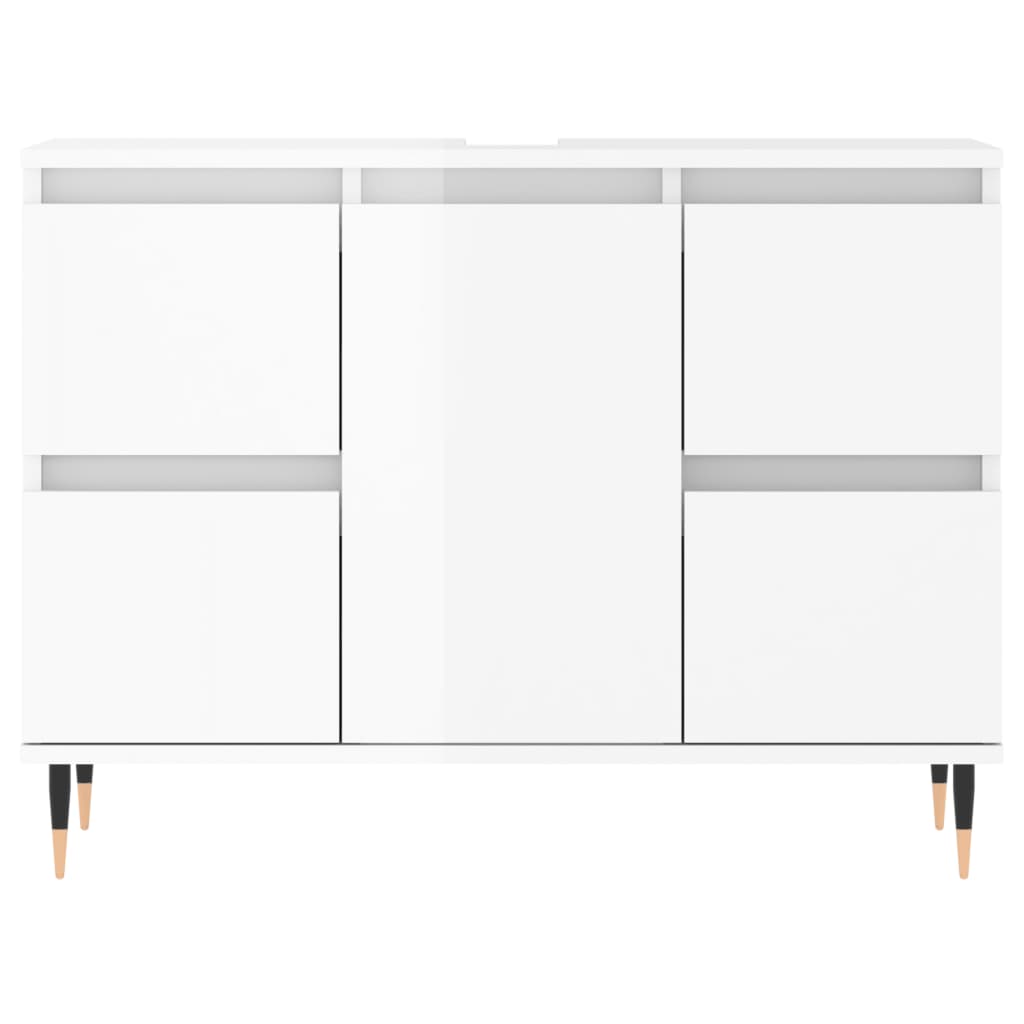 Armadietto Bagno Bianco Lucido 80x33x60cm in Legno Multistrato 831646