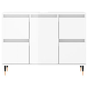 Armadietto Bagno Bianco Lucido 80x33x60cm in Legno Multistrato 831646