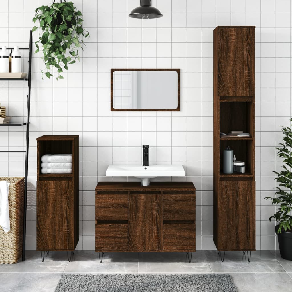 Armadietto Bagno Rovere Marrone 80x33x60cm in Legno Multistratocod mxl 128877