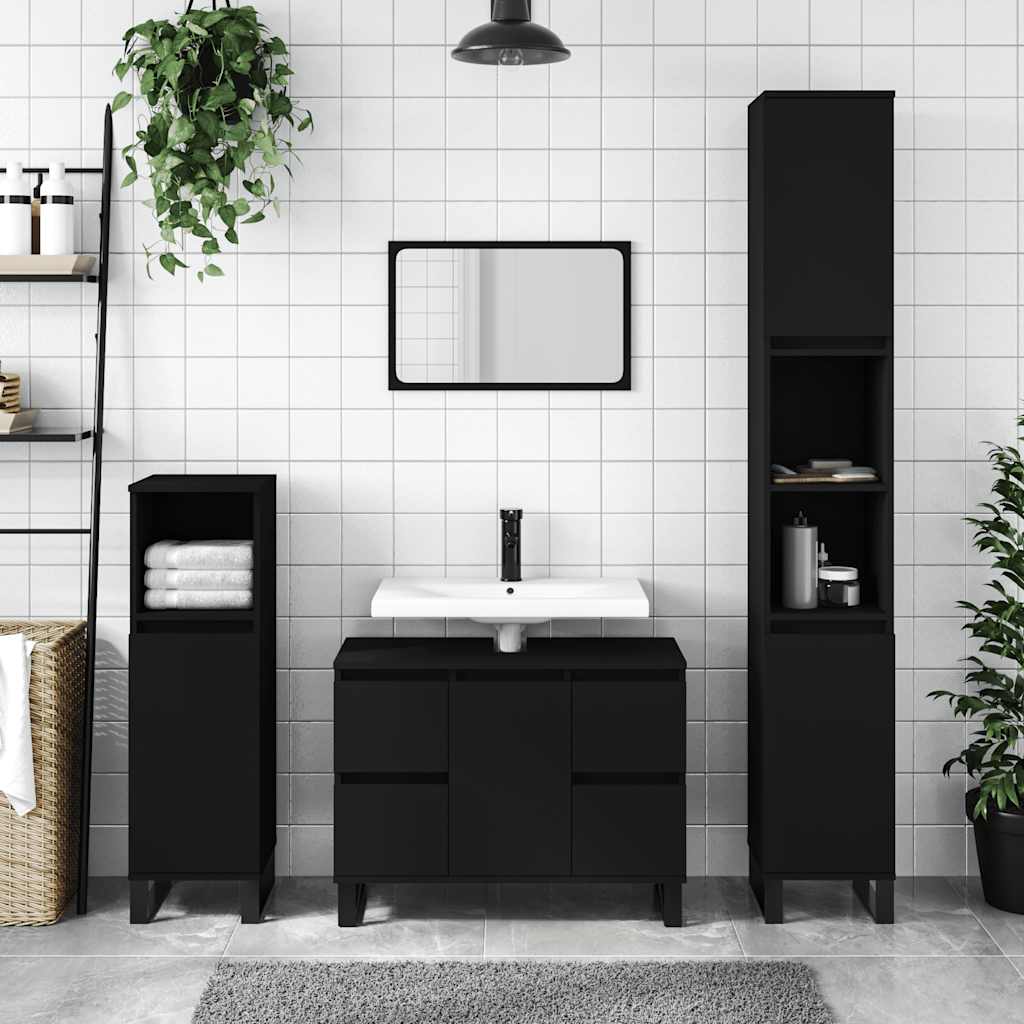 Mobile da Bagno Nero 80x33x60 cm in Legno Multistrato 831661