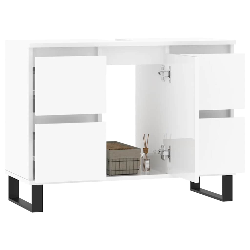 Armadietto Bagno Bianco Lucido 80x33x60cm in Legno Multistrato 831662