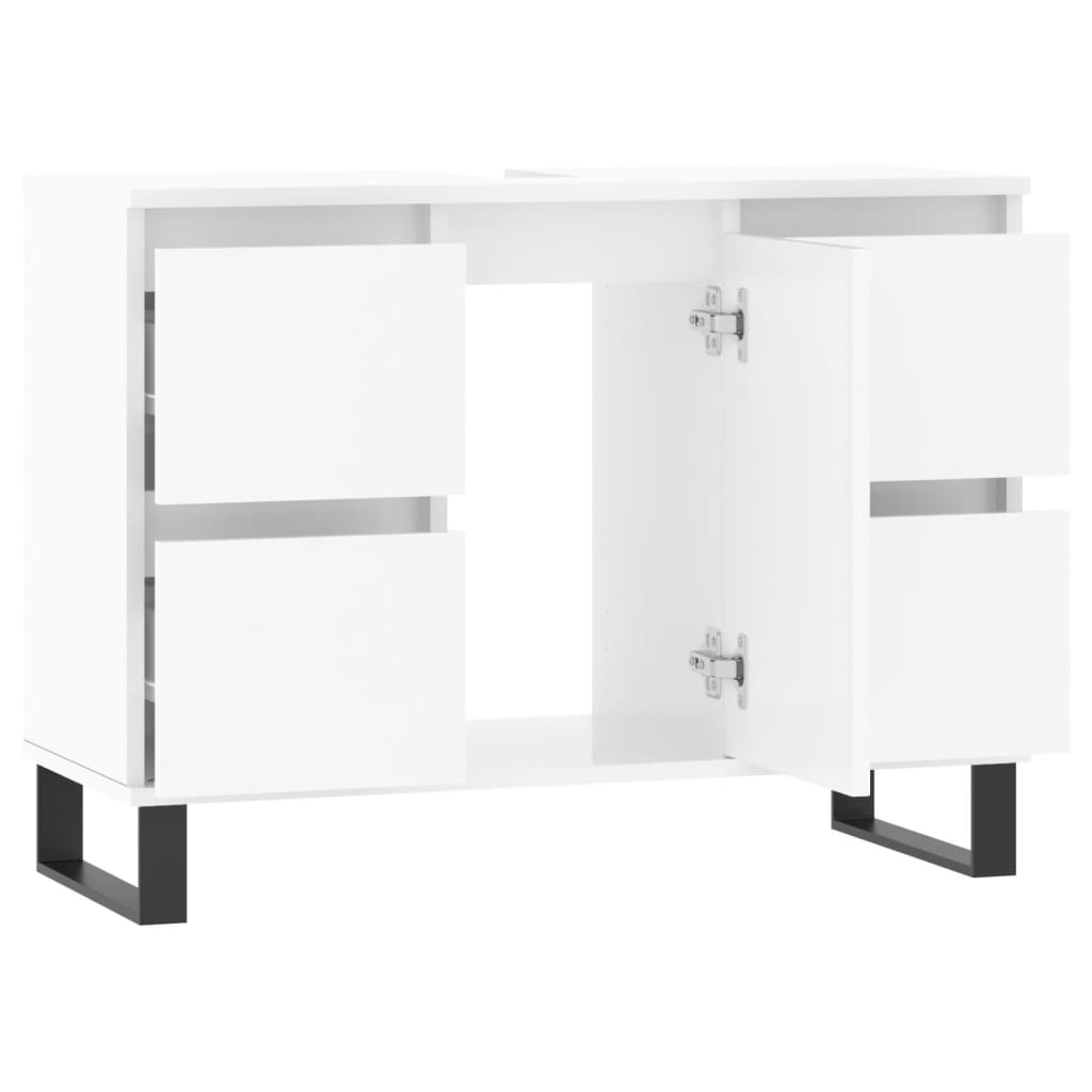 Armadietto Bagno Bianco Lucido 80x33x60cm in Legno Multistrato 831662