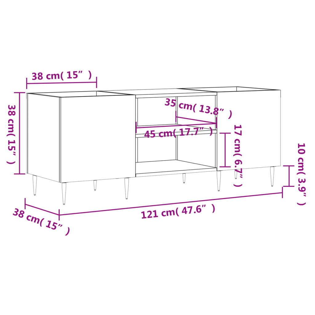 Mobile Porta Dischi Grigio Cemento 121x38x48 Legno Multistrato 831672