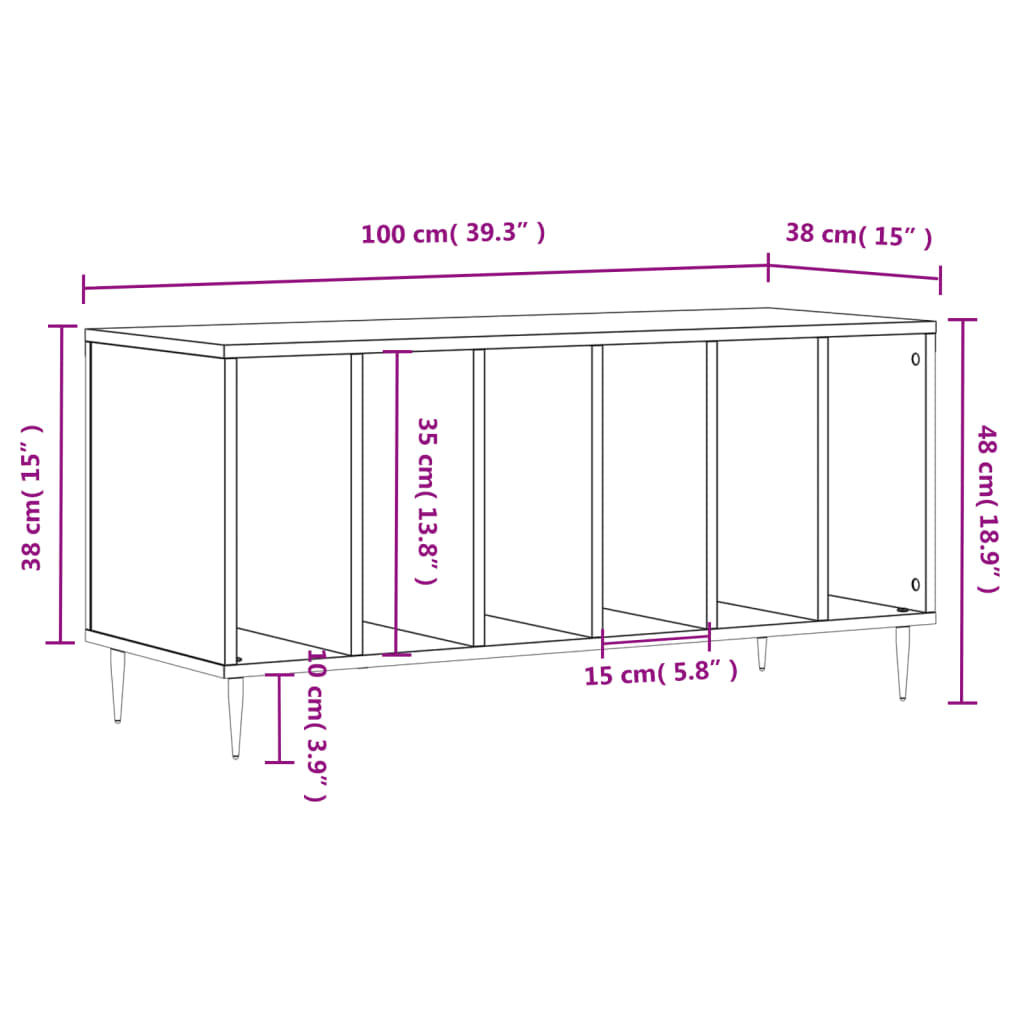 Mobile Porta Dischi Grigio Cemento 100x38x48 Legno Multistrato 831744