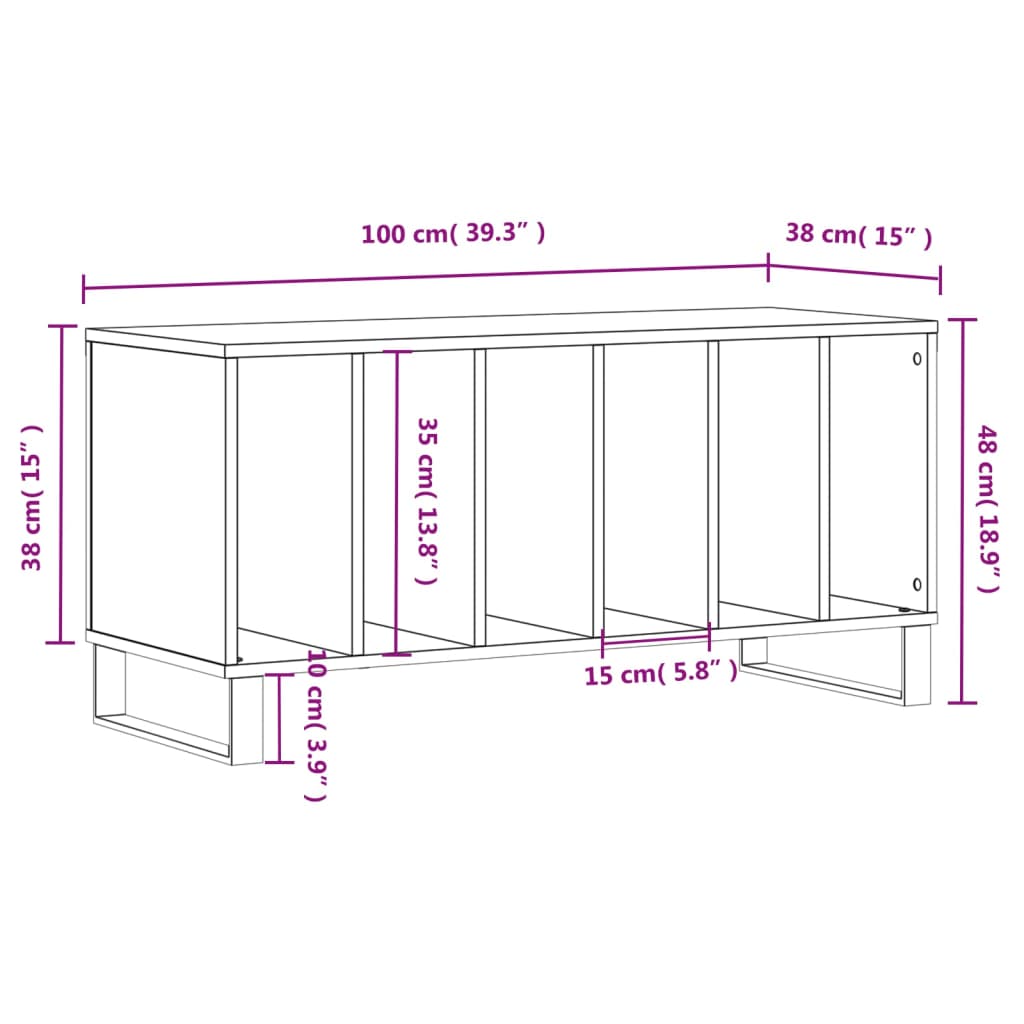 Mobile Porta Dischi Grigio Cemento 100x38x48 Legno Multistrato 831760