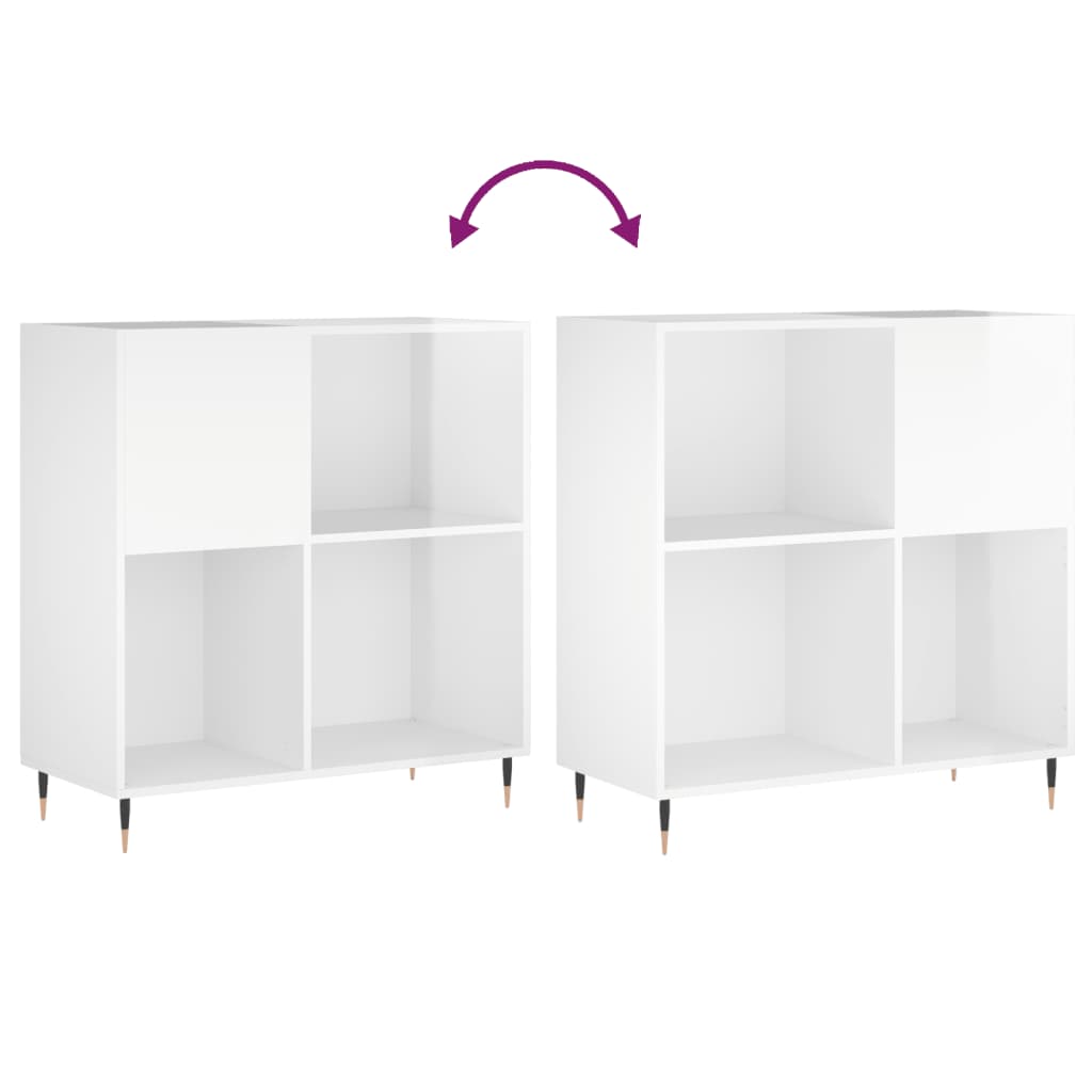 Mobile Porta Dischi Bianco Lucido 84,5x38x89 Legno Multistrato 831766