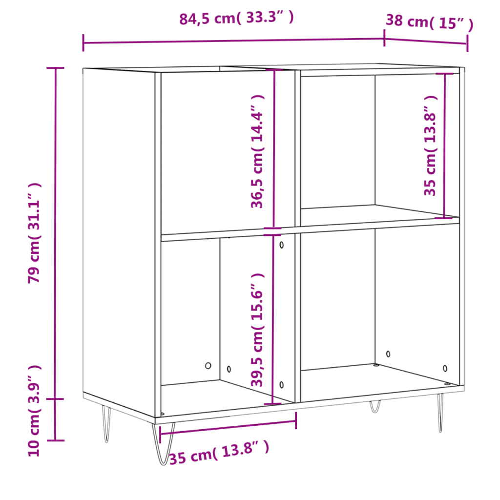 Mobile Porta Dischi Bianco 84,5x38x89 cm in Legno Multistrato 831772