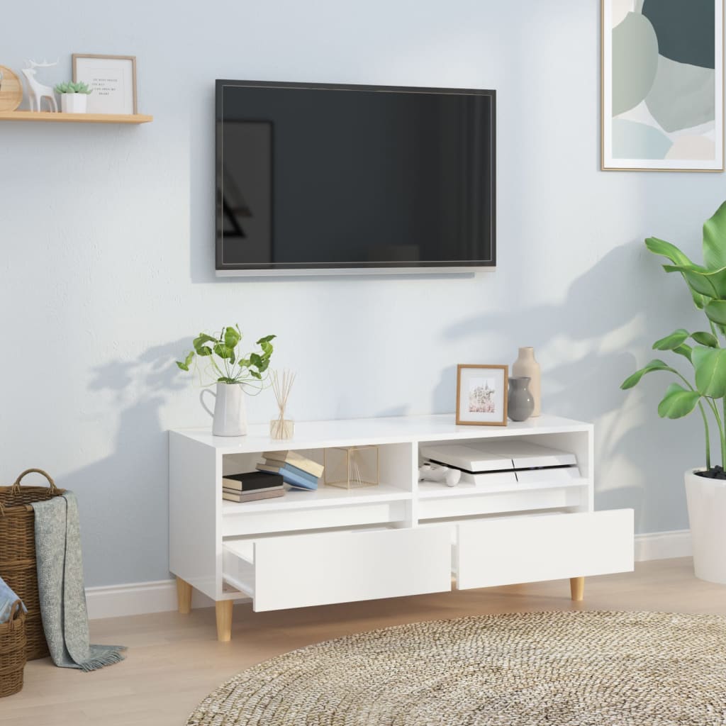 Mobile Porta TV Bianco Lucido 100x34,5x44,5cm Legno Multistratocod mxl 73362