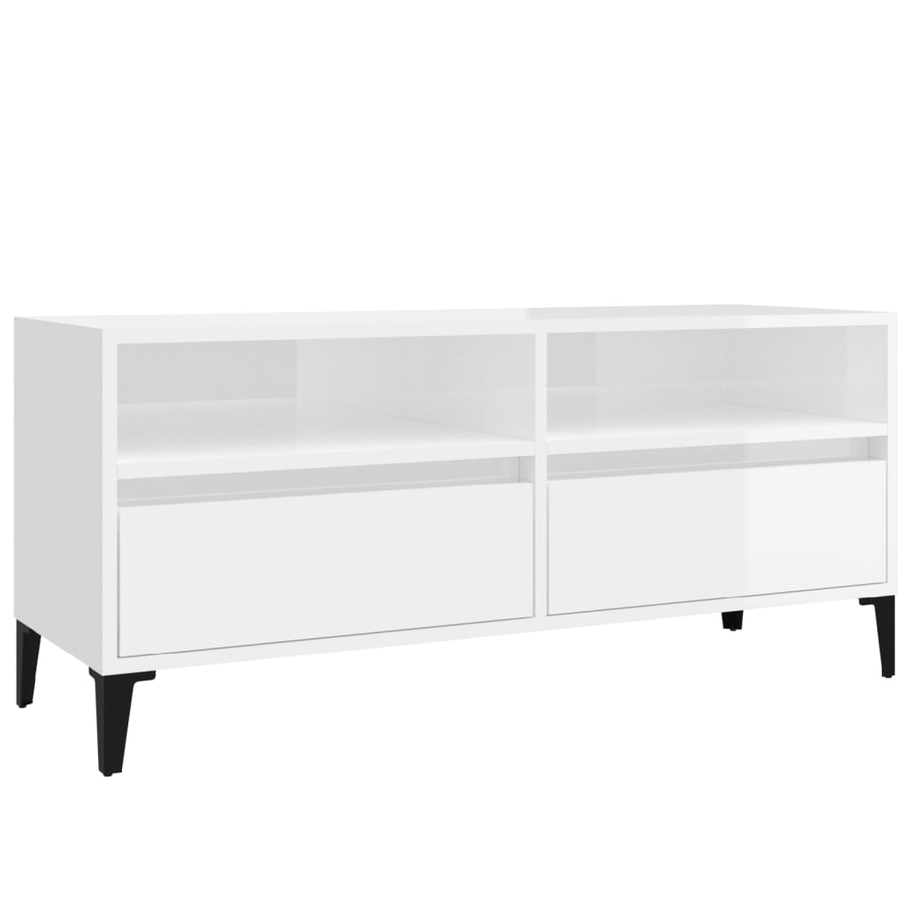 Mobile Porta TV Bianco Lucido 100x34,5x44,5cm Legno Multistrato 831903