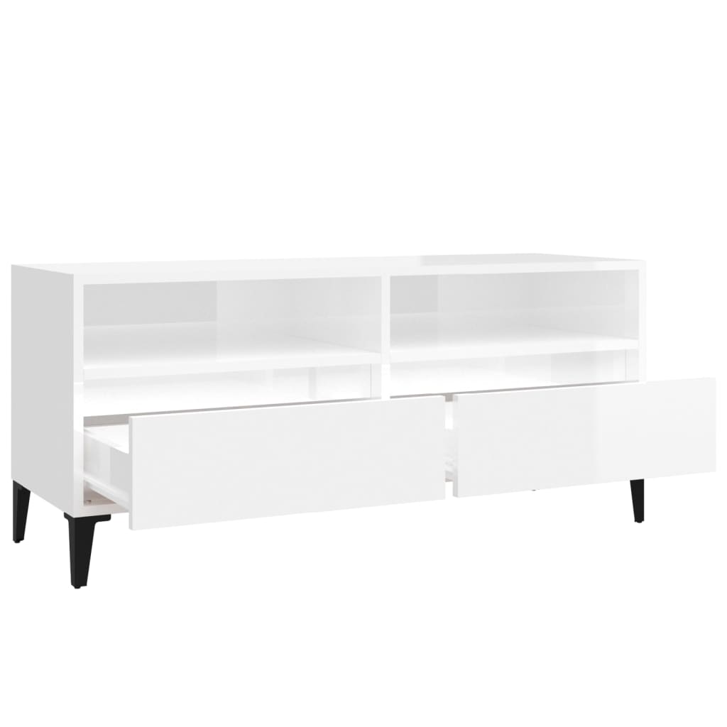 Mobile Porta TV Bianco Lucido 100x34,5x44,5cm Legno Multistrato 831903