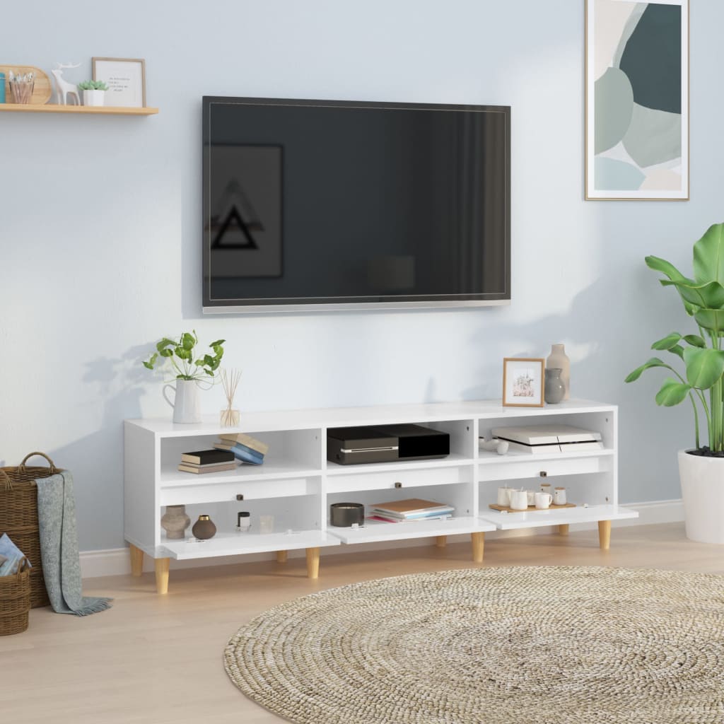 Mobile Porta TV Bianco Lucido 150x30x44,5 cm Legno Multistratocod mxl 97389