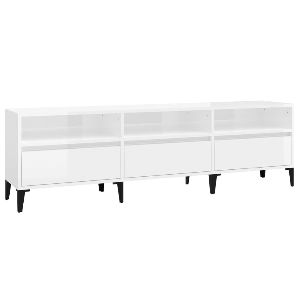 Mobile Porta TV Bianco Lucido 150x30x44,5 cm Legno Multistrato 831919