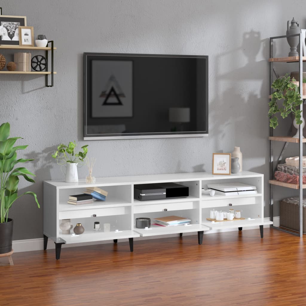 Mobile Porta TV Bianco Lucido 150x30x44,5 cm Legno Multistrato 831919