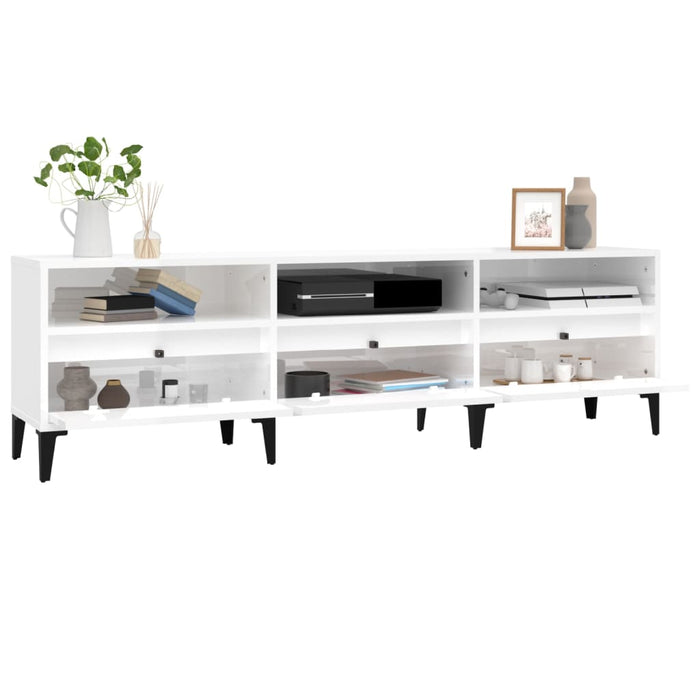 Mobile Porta TV Bianco Lucido 150x30x44,5 cm Legno Multistrato 831919