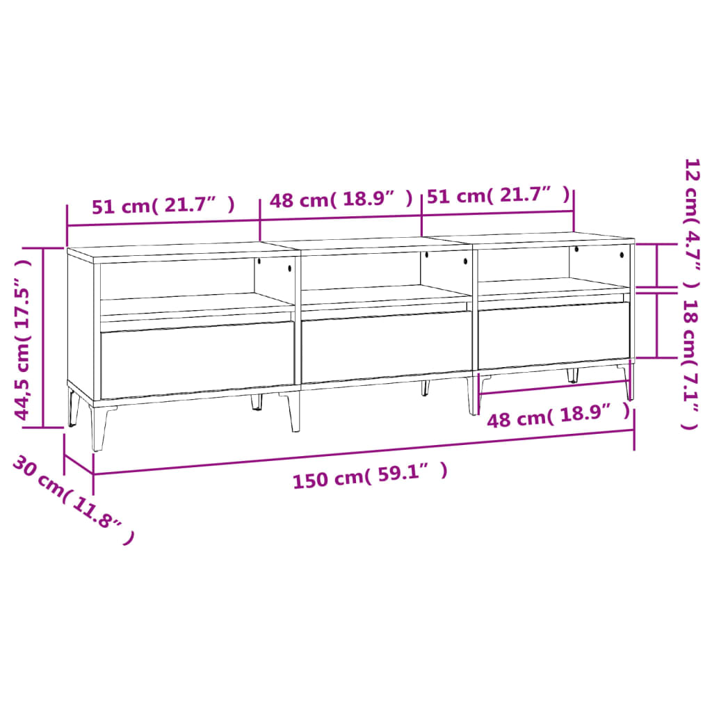 Mobile Porta TV Bianco Lucido 150x30x44,5 cm Legno Multistrato 831919