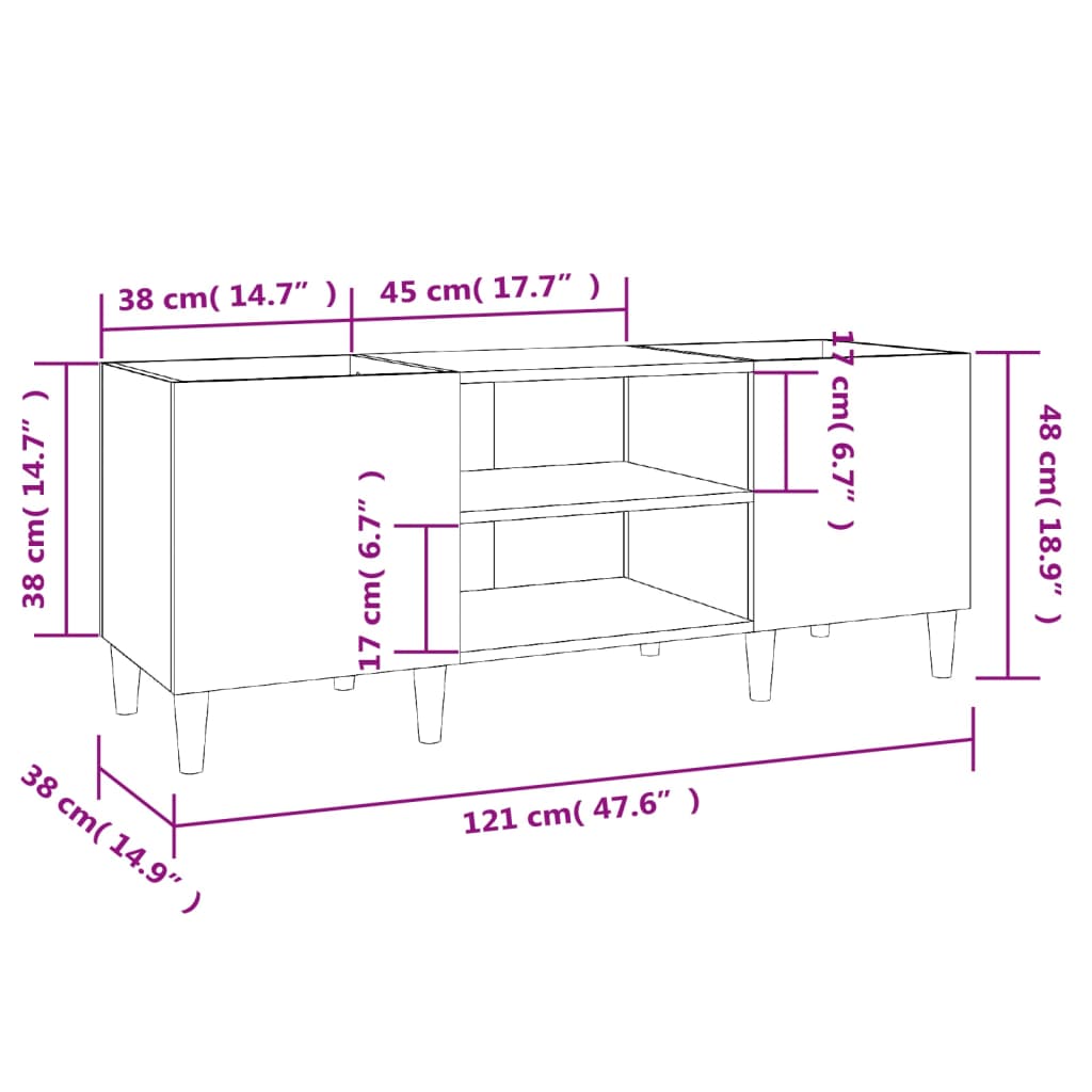 Mobile Porta Dischi Grigio Cemento 121x38x48 Legno Multistrato 831929