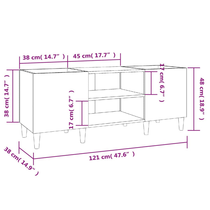 Mobile Porta Dischi Grigio Cemento 121x38x48 Legno Multistrato 831929