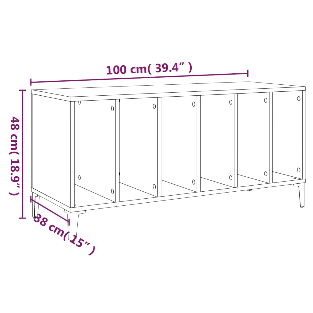 Mobile Porta Dischi Grigio Cemento 100x38x48 Legno Multistrato 831985