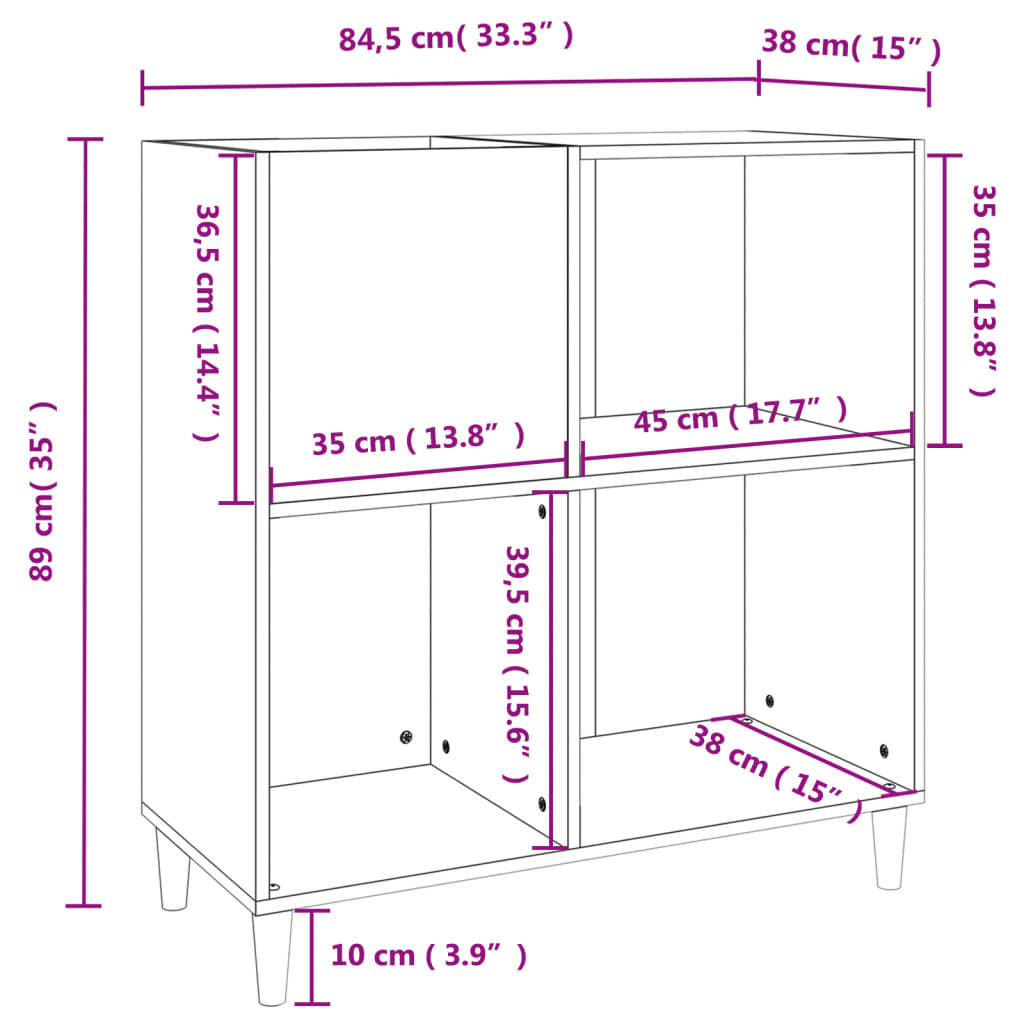 Mobile Porta Dischi Rovere Fumo 84,5x38x89 cm Legno Multistrato 831994