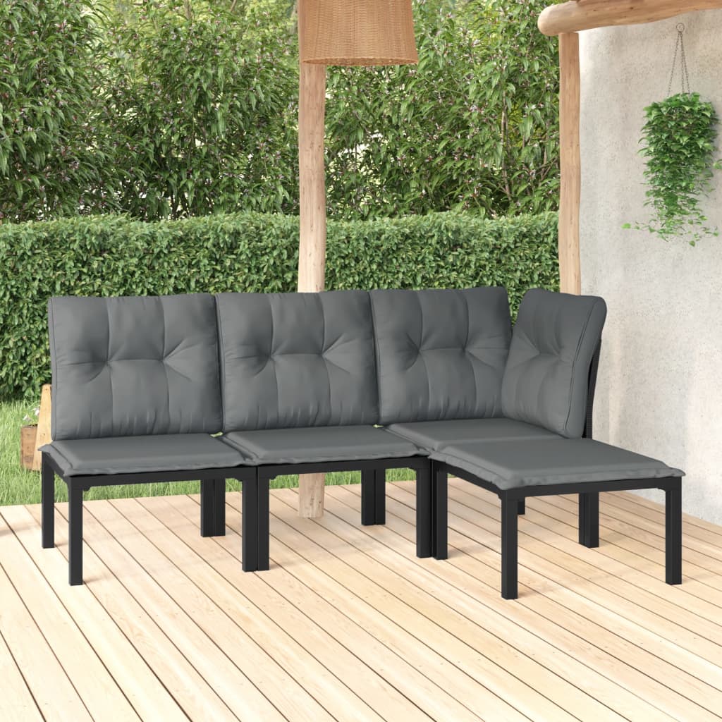 Set Salotto da Giardino 4 pz Nero e Grigio in Polyrattan 3187743