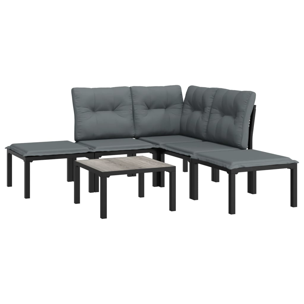 Set Salotto da Giardino 6 pz in Polyrattan Nero e Grigio 3187756