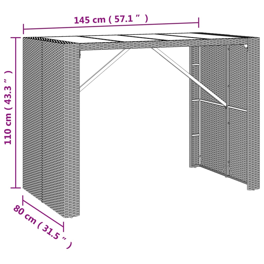 Set Bar da Giardino 7 pz con Cuscini in Polyrattan Grigio 3187622