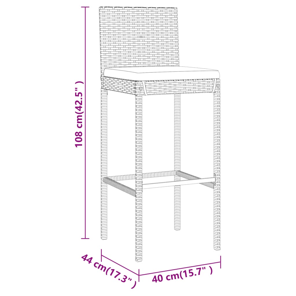 Set Bar da Giardino 5 pz con Cuscini in Polyrattan Grigio