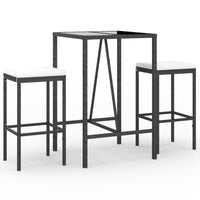 Set Bar da Giardino 3 pz con Cuscini in Polyrattan Nero 3187631