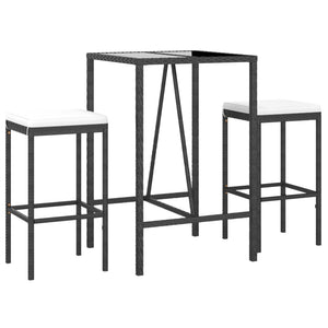 Set Bar da Giardino 3 pz con Cuscini in Polyrattan Nero 3187631