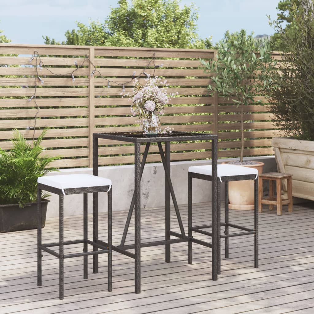 Set Bar da Giardino 3 pz con Cuscini in Polyrattan Nero 3187631