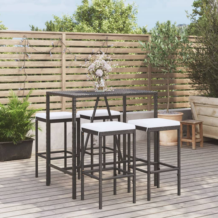 Set Bar da Giardino 5 pz con Cuscini in Polyrattan Nero 3187633