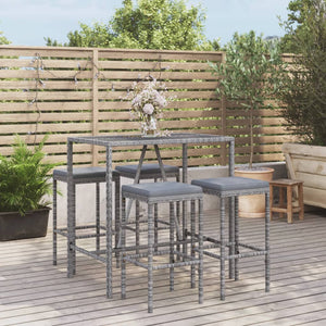 Set Bar da Giardino 5 pz con Cuscini in Polyrattan Grigiocod mxl 125141