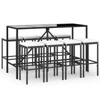 Set Bar da Giardino 9 pz con Cuscini in Polyrattan Nero 3187637