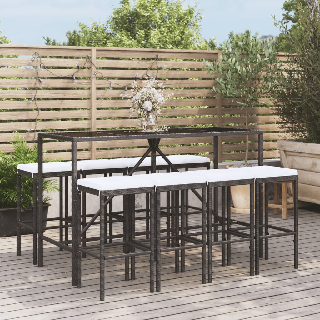 Set Bar da Giardino 9 pz con Cuscini in Polyrattan Nero 3187637