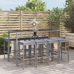 Set Bar da Giardino 9 pz con Cuscini in Polyrattan Grigiocod mxl 100669