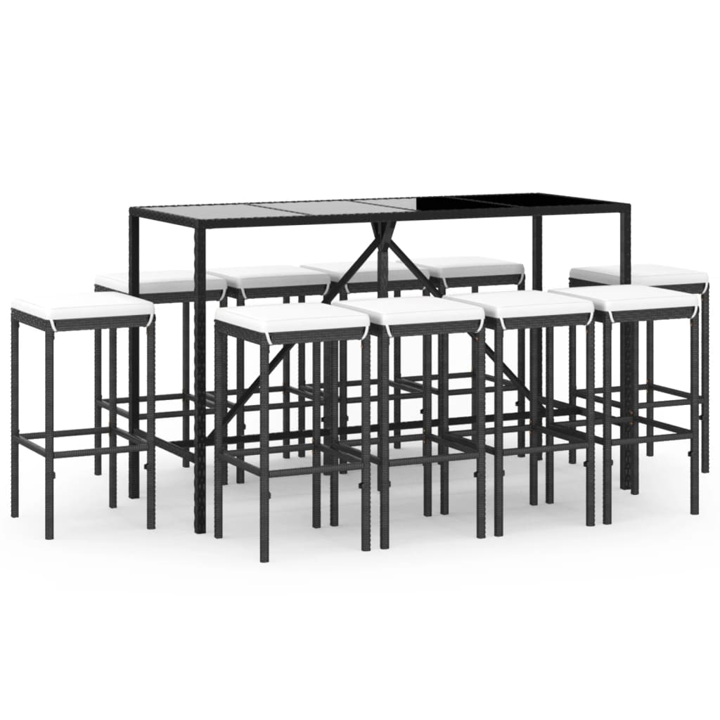 Set Bar da Giardino 11 pz con Cuscini in Polyrattan Nero 3187639