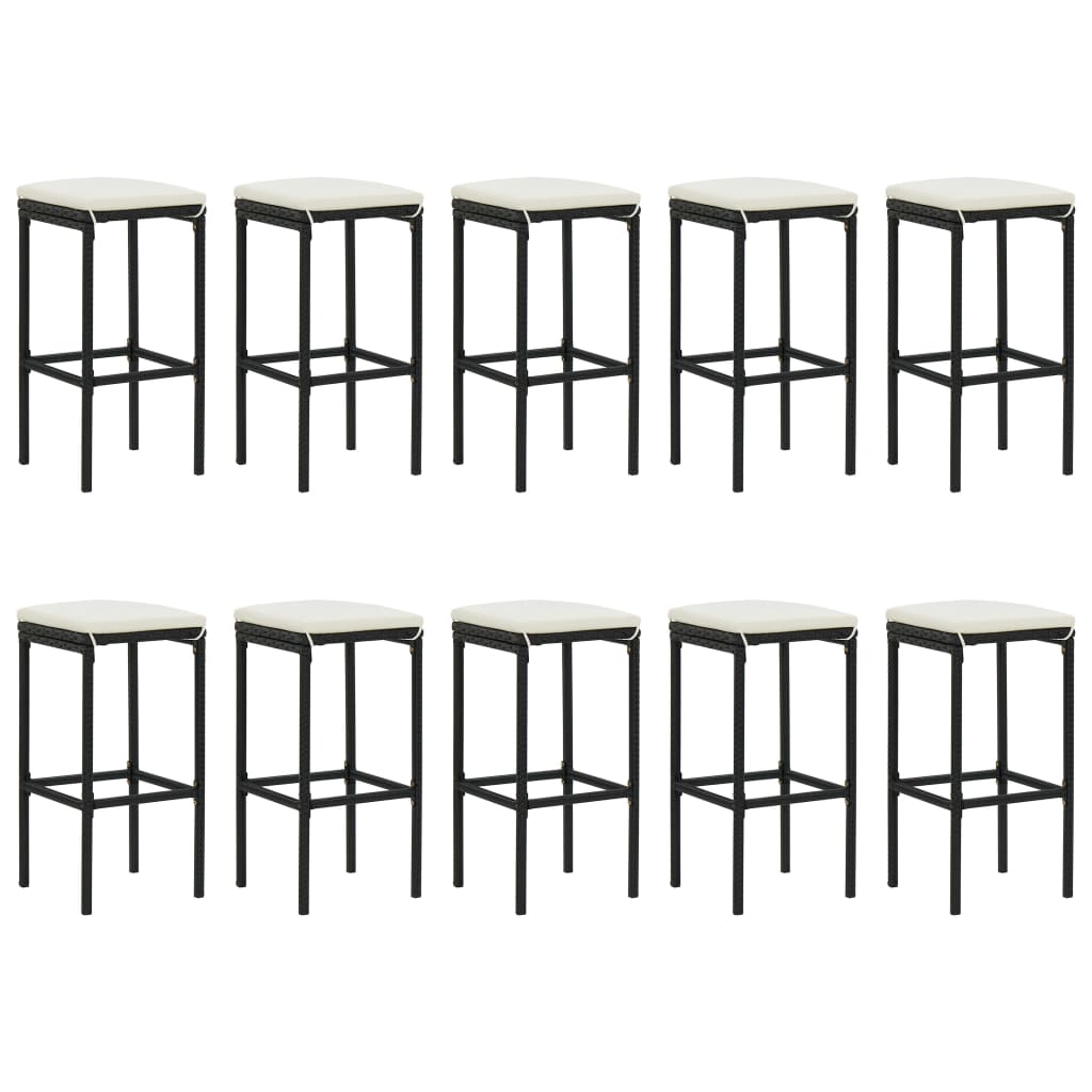 Set Bar da Giardino 11 pz con Cuscini in Polyrattan Nero 3187639