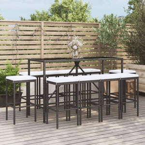 Set Bar da Giardino 11 pz con Cuscini in Polyrattan Nero 3187639