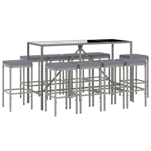 Set Bar da Giardino 11 pz con Cuscini in Polyrattan Grigio 3187640