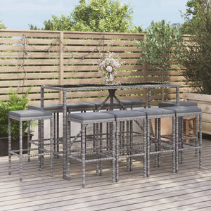 Set Bar da Giardino 11 pz con Cuscini in Polyrattan Grigio 3187640