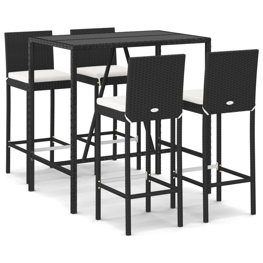 Set Bar da Giardino 5 pz con Cuscini in Polyrattan Nero 3187643