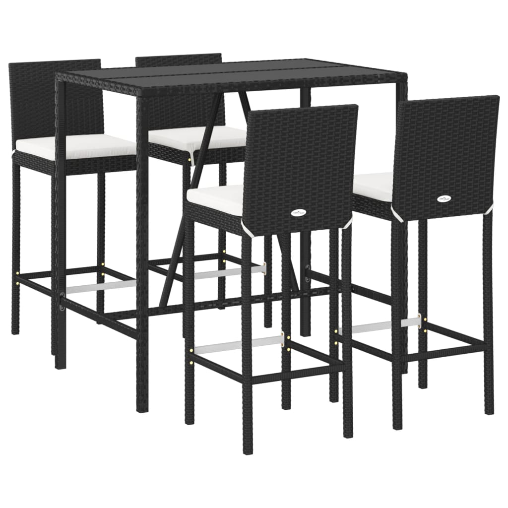 Set Bar da Giardino 5 pz con Cuscini in Polyrattan Nero 3187643