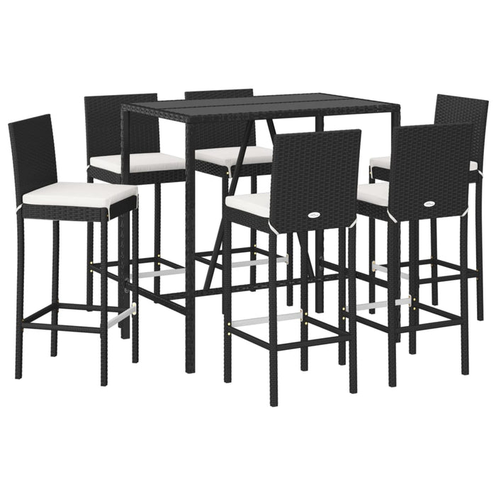 Set Bar da Giardino 7 pz con Cuscini in Polyrattan Nero 3187645