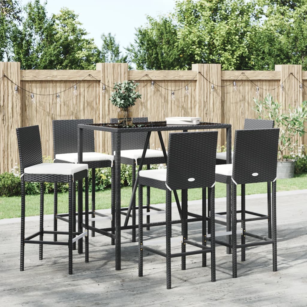 Set Bar da Giardino 7 pz con Cuscini in Polyrattan Nero 3187645